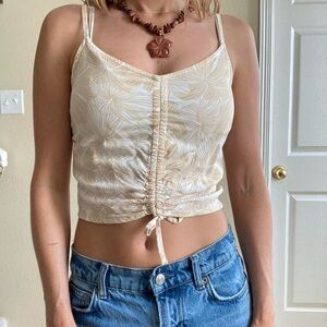 Roxy floral hibiscus tropical cinch front crop top beachy coconut girl